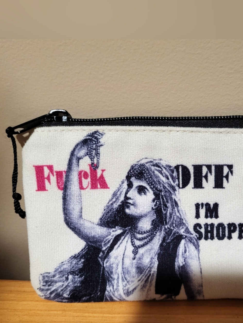 Soft Zip Change Or Makeup Pouch - Cream with Pink and Black Graphic